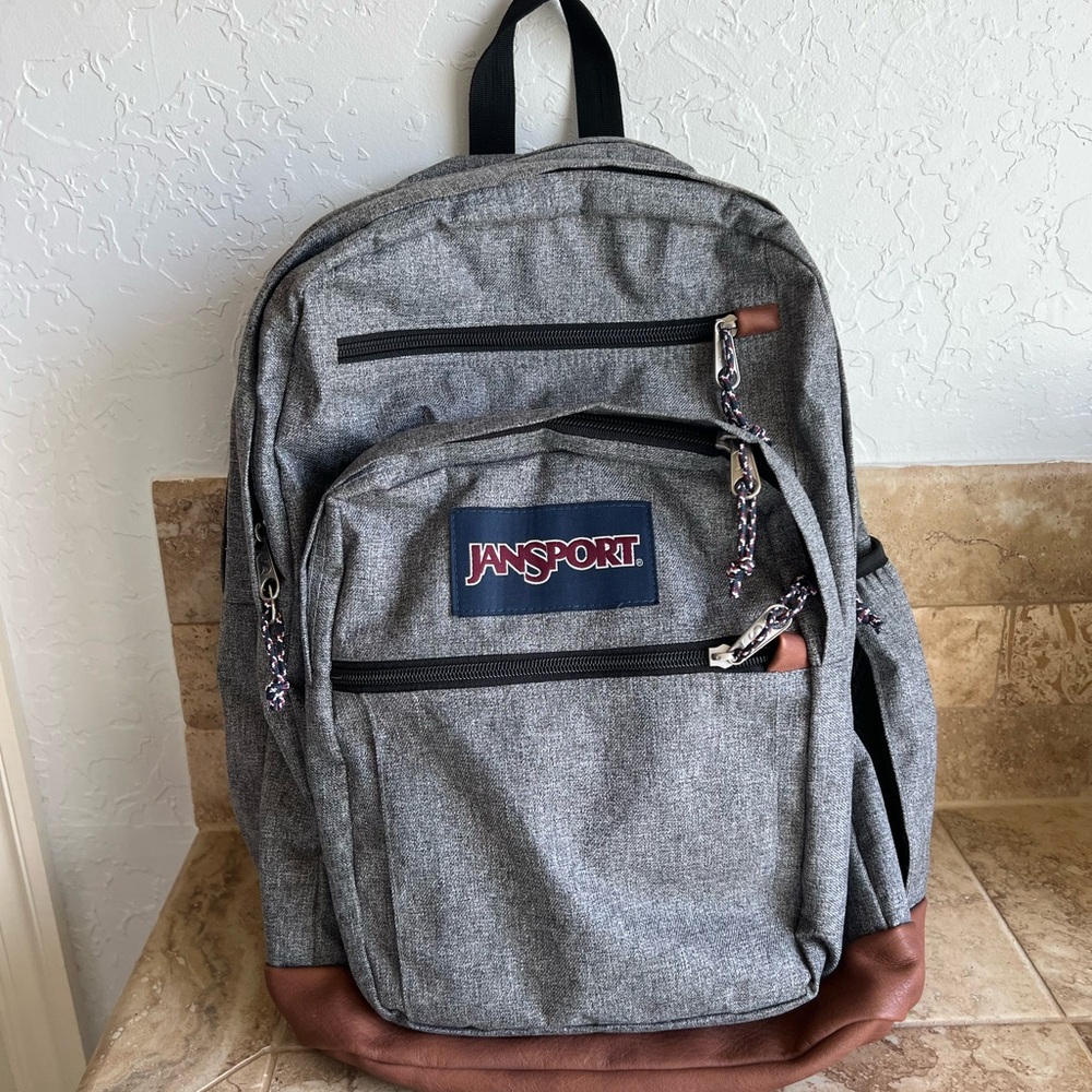 JanSport Heather Gray and Brown Backpack